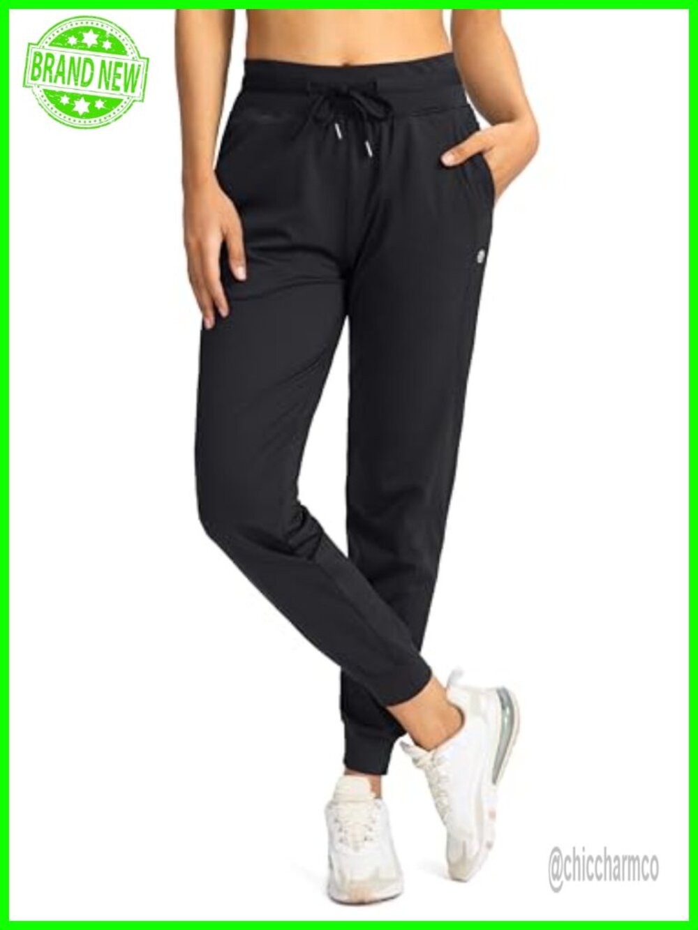 Women's High Waisted Jogger Pants Tapered Cuffed Ankle Zipper Pockets Drawstring